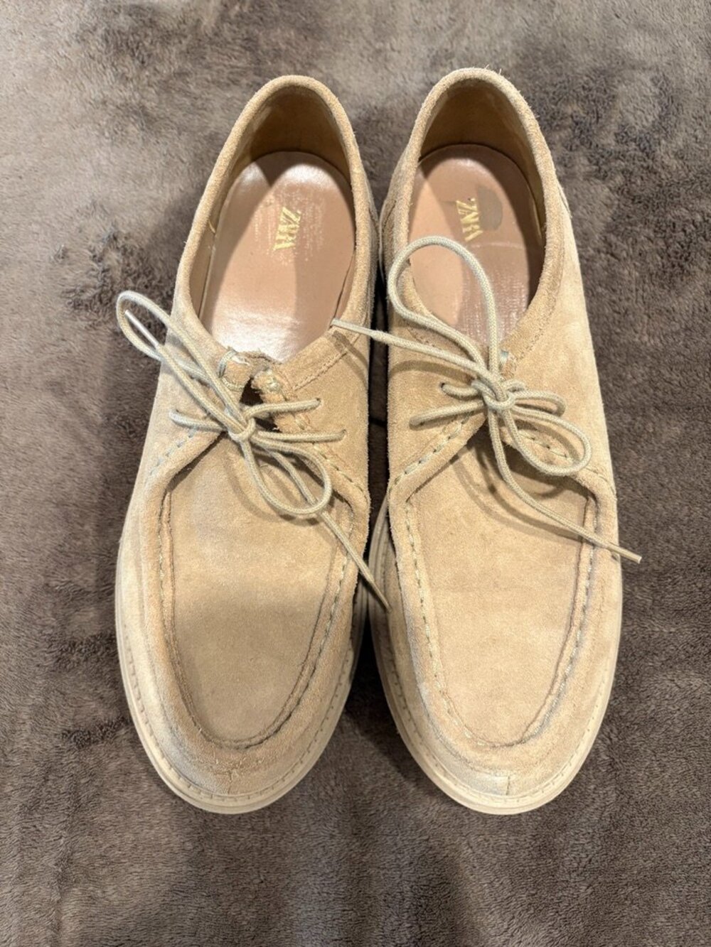 Zara Men’s Tan Suede Lace-Up Wallabee Style Tyrolean Shoes - Size EU 42